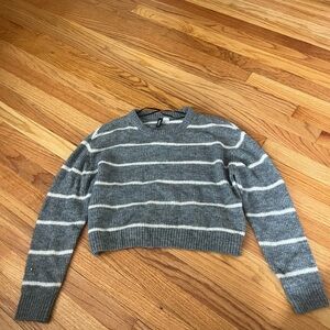 Grey and white horizontal striped sweater